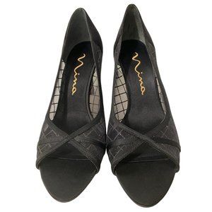 NINA Black Glitter Sheer Peep Toe Heel 8.5